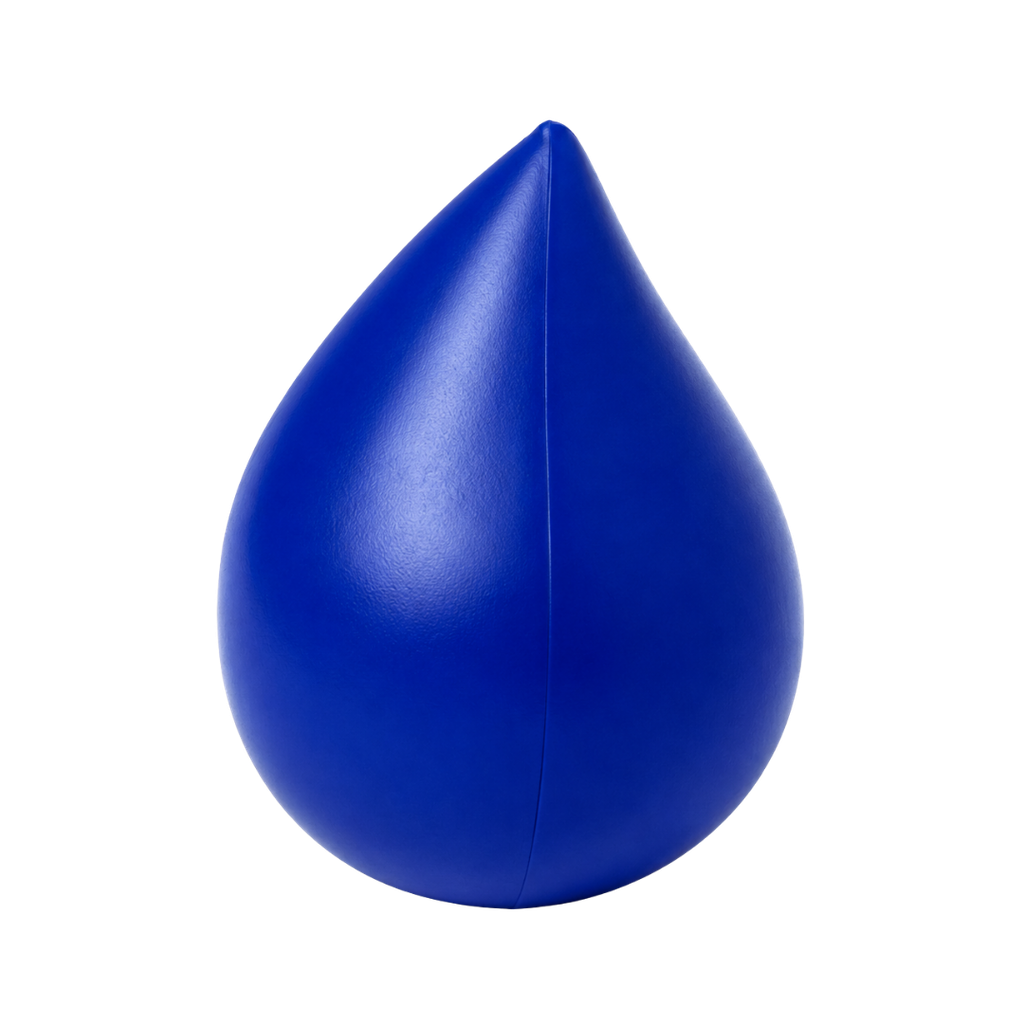 antiestres, pu, azul reflex, 8*6 centimetros, forma de gota,