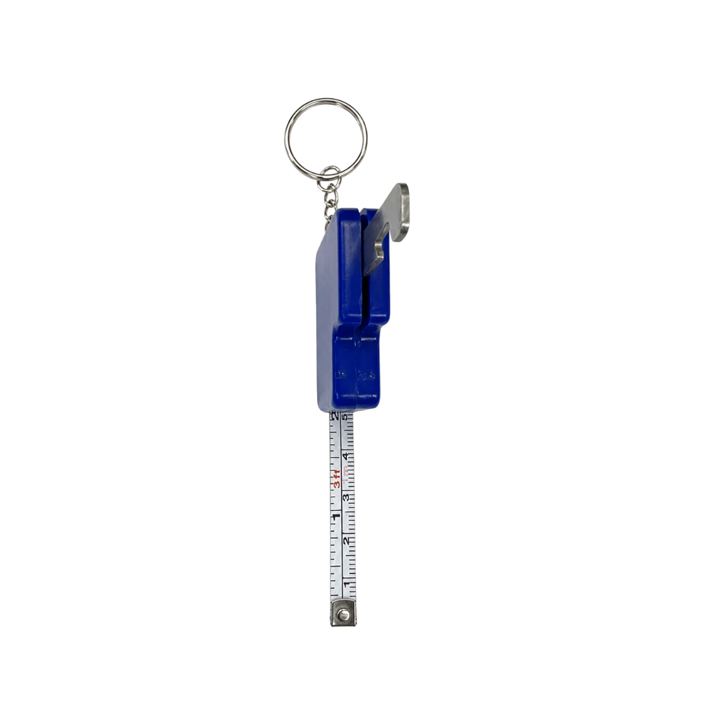 llaveros, plástico, azul, 4.5*4.5 cm centimetros, con destapador y metro (1 m)