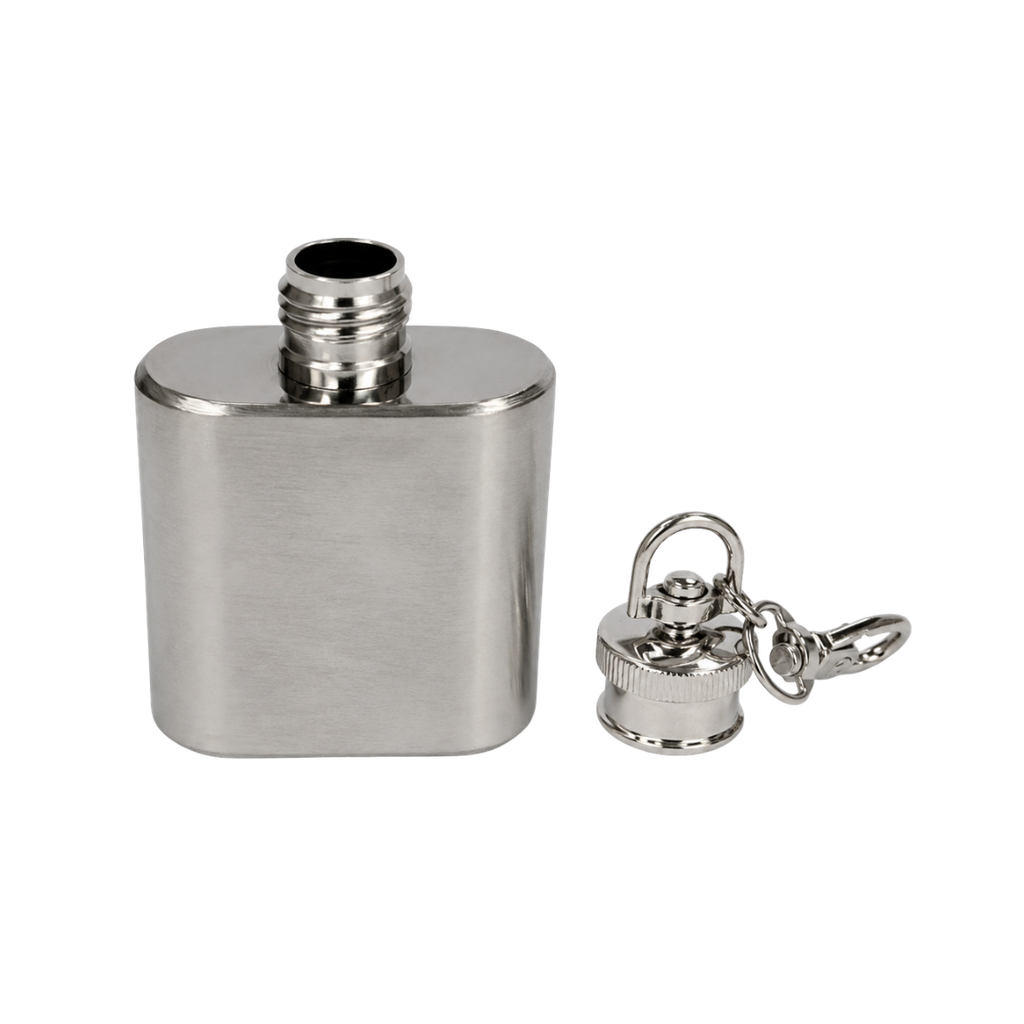 Llavero petaca,  acero inox, 30 ml, Plateado
