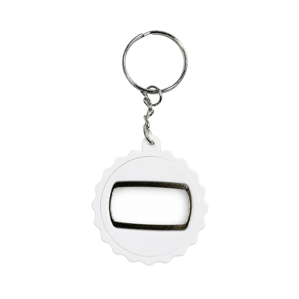 Llavero, Plástico, Blanco, 5 Centimetros, Forma De Tapita Con Destapador