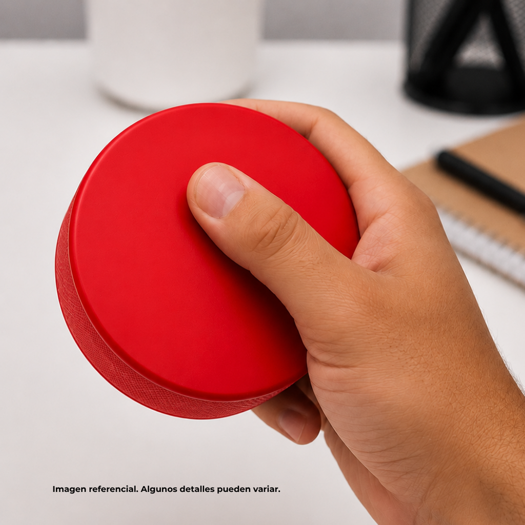 Antiestrés Poliuretano rojo 7.5*7,5*2.5 cm redondo