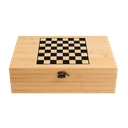 Caja Bambú Natural 36.5*21.5*11.7CM para 2 botellas de vino con juego de ajedrez y 5 utensilios