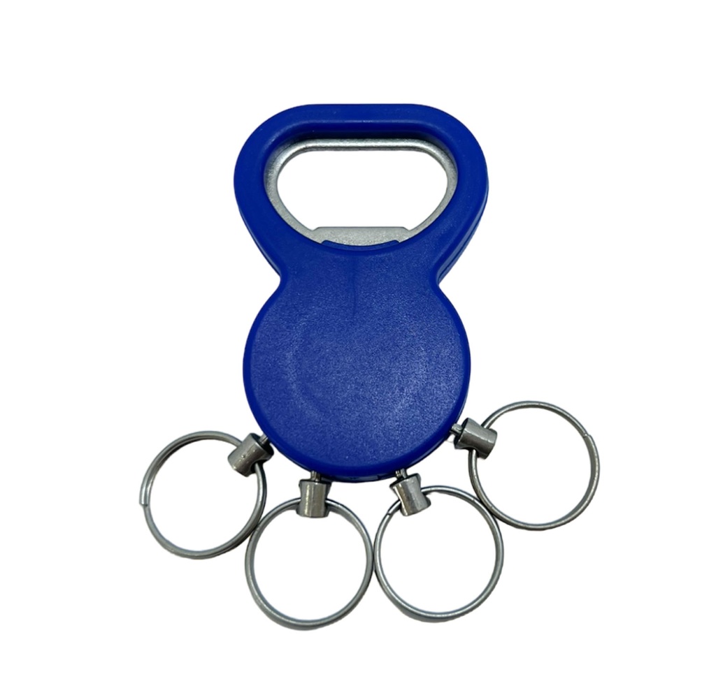 LLAVERO DESTAPADOR AZUL CON 4 ARGOLLAS