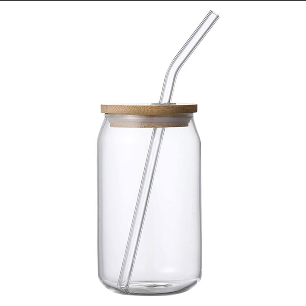 Vaso, Borosilicato, Transparente, 16 Oz Con Tapa De , Bambu Y Pajilla 20 A 150 C