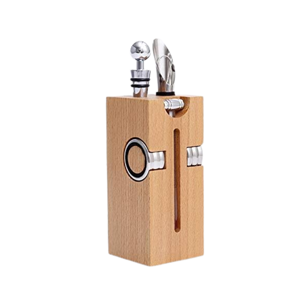 Set De Vino Bambú Natural 6.8*6.8*16 Base Tapon Dosificador Argolla Sacacorcho