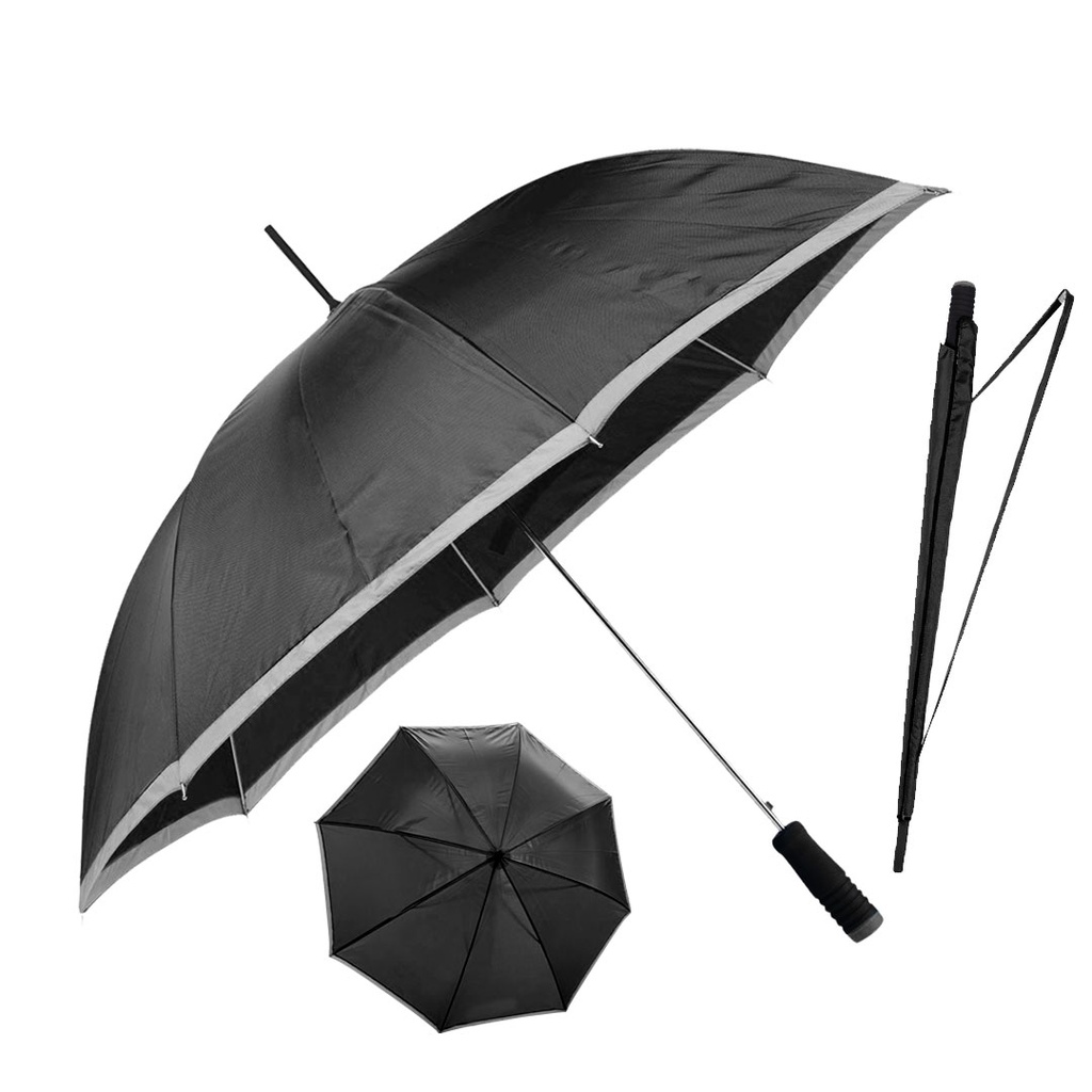Sombrillas Poliester Negro Con Orilla Gris