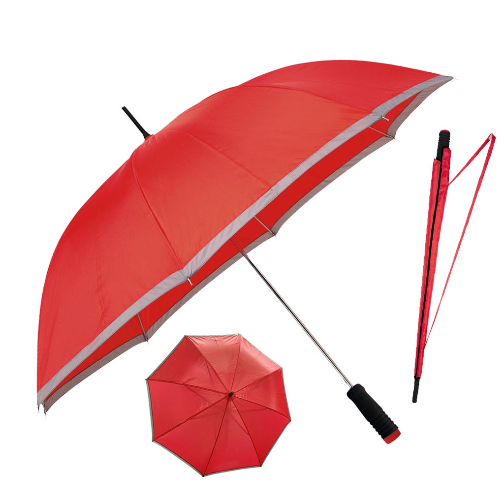 Sombrillas Poliester Rojo Con Orilla Gris