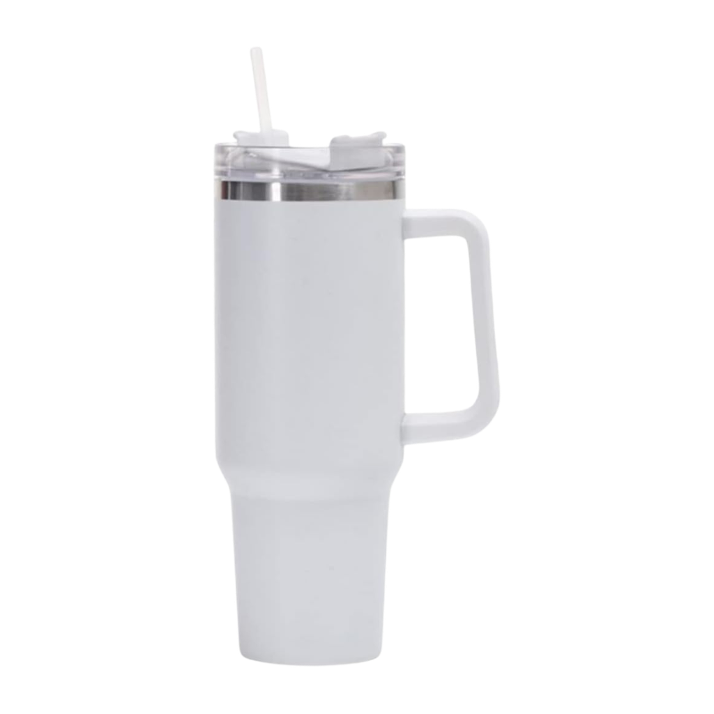 Taza Acero Inoxidable blanco mate 40 Oz Bold doble pared interior plástica, tapa y pajilla