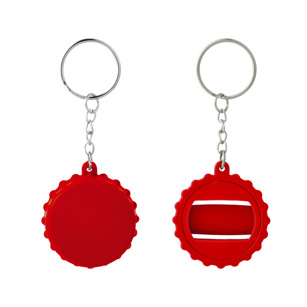 Llavero Plástico Rojo 5 cm Forma tapita con Destapador