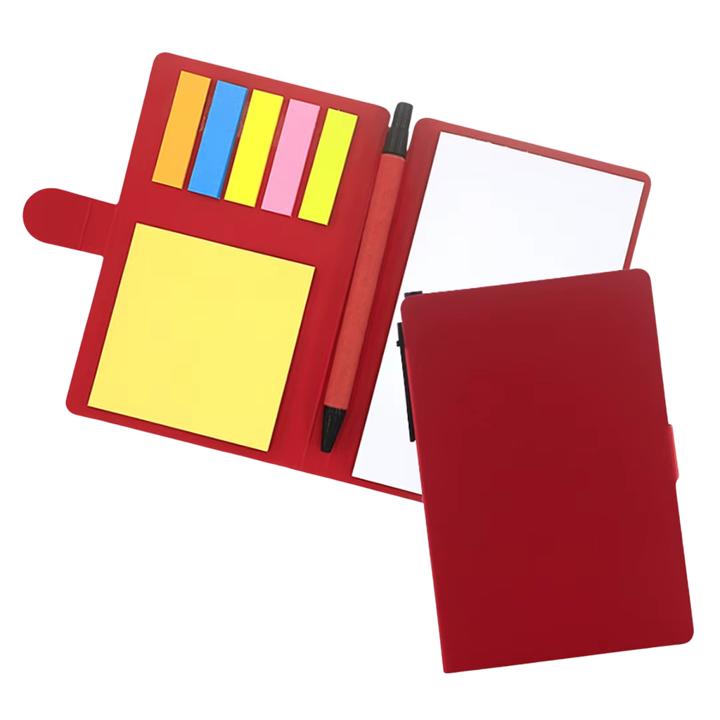 Libretas cartón rojo 15*10.5 cm Lumen 120 Pag con notas adhesivas y lapicero