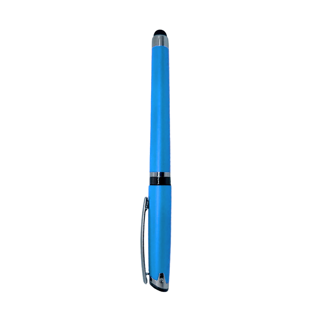 Lapiceros plástico celeste 14.5 cm siliconeado con touch y tinta gel