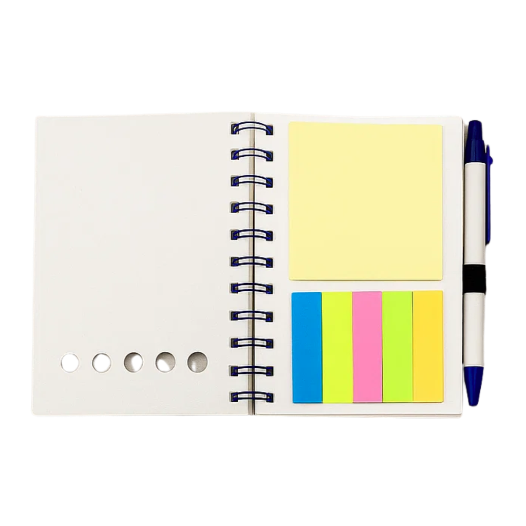 Libretas cartón azul reflex 14.5*10.5 cm 70 hojas con lapicero y notas adhesivas