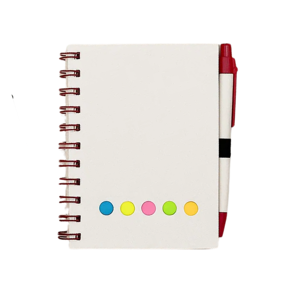 Libretas cartón rojo 14.5*10.5 cm 70 hojas con lapicero y notas adhesivas