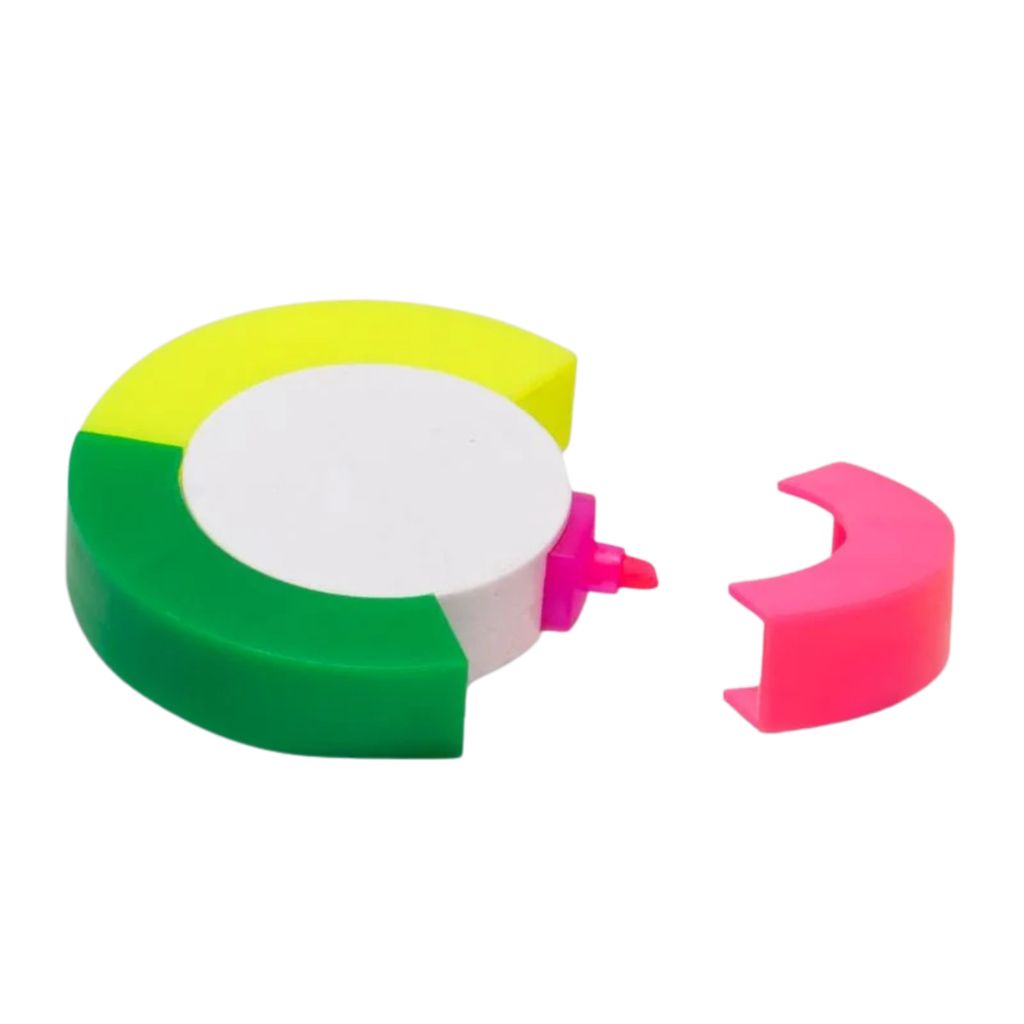 Resaltador plástico colores 7.5*1.4 cm rueda 3 puntas