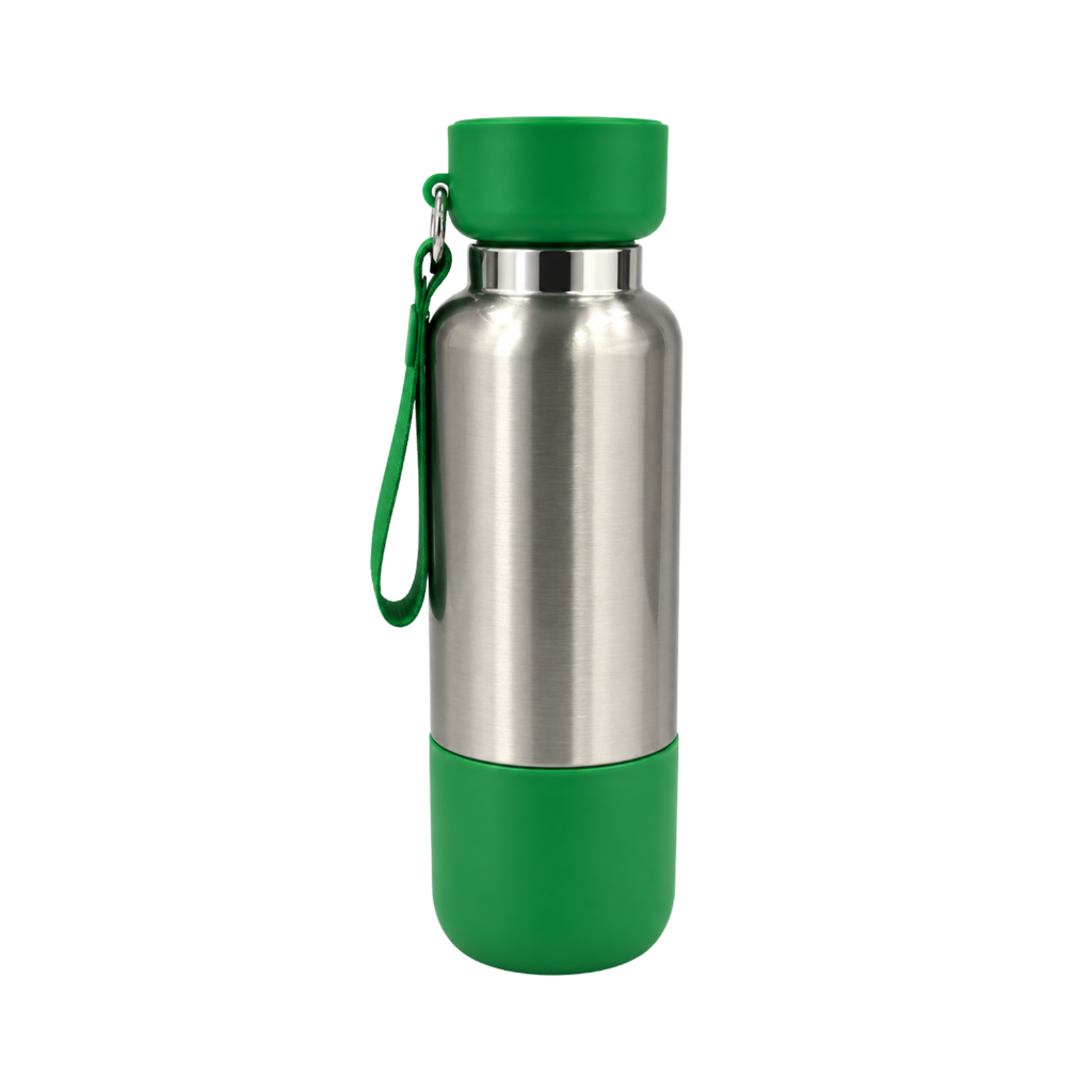 Termo acero inoxidable verde 500 ml Warrior con pastillero cinta y taza base plástica