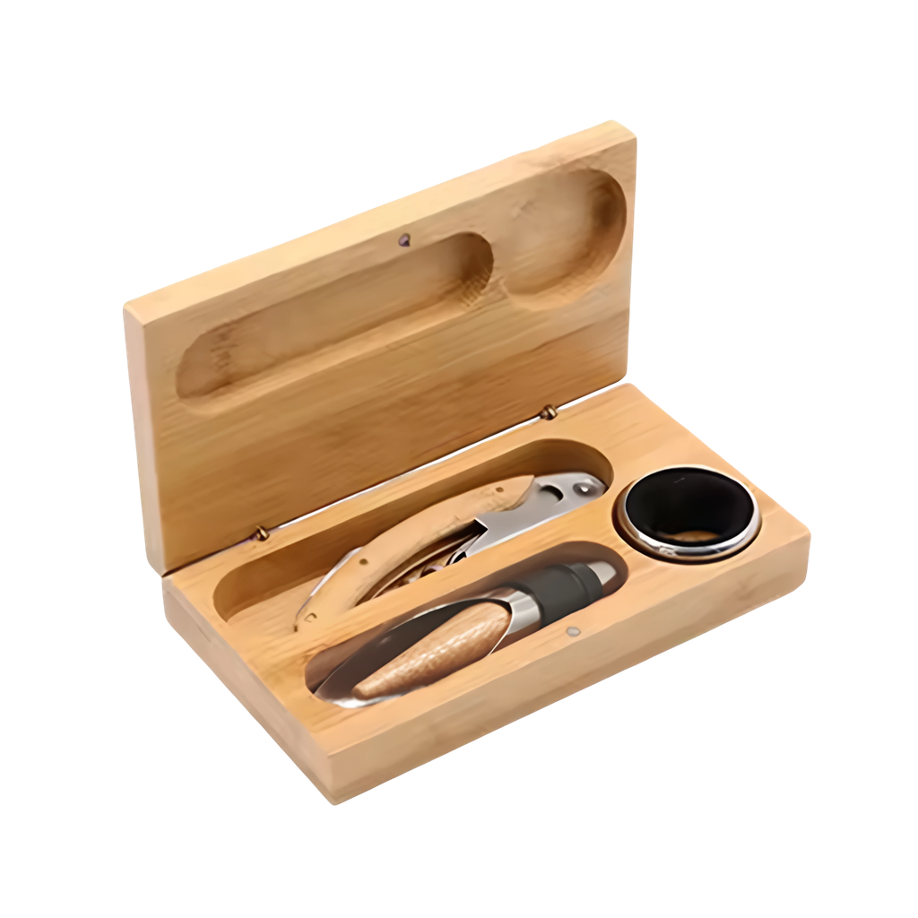 Set De Bar, Acero Inoxidable plateado 3 Pcs con detalles y caja de madera
