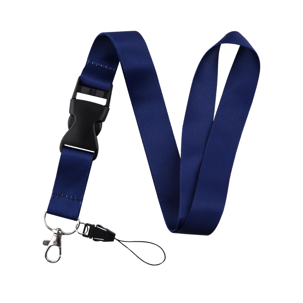 Portagafete Poliester azul marino 48*2 cm  mendel liso con gancho negro