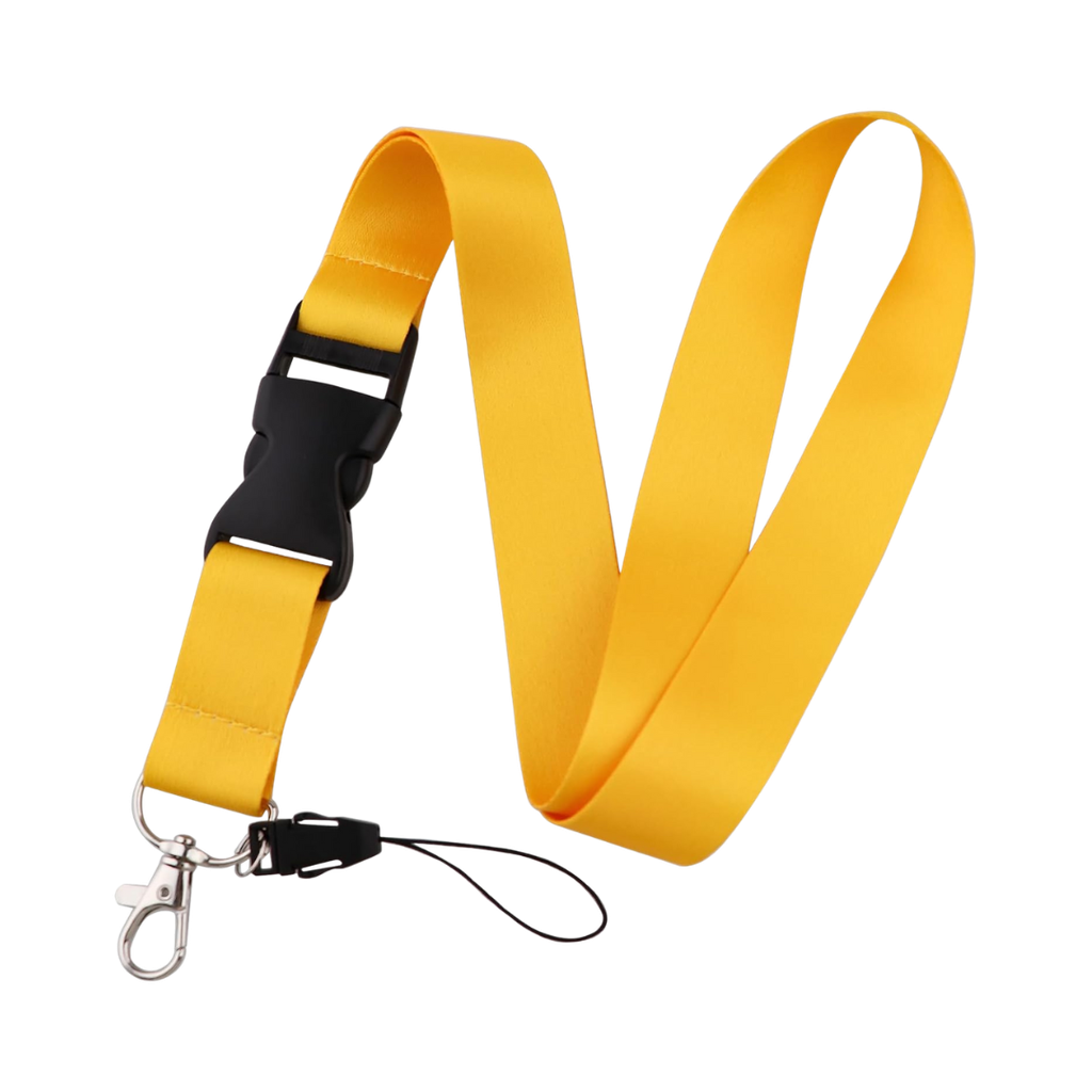 Portagafete Poliester amarillo 48*2 cm  mendel liso con gancho negro