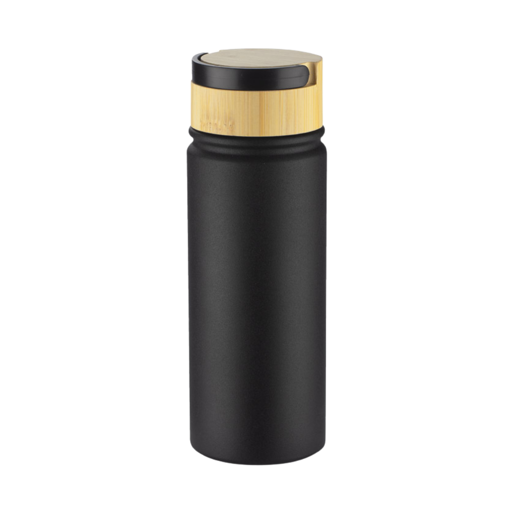 Pachón Acero Inoxidable Negro 18 oz Ponch Doble Pared Tapa De Bambú