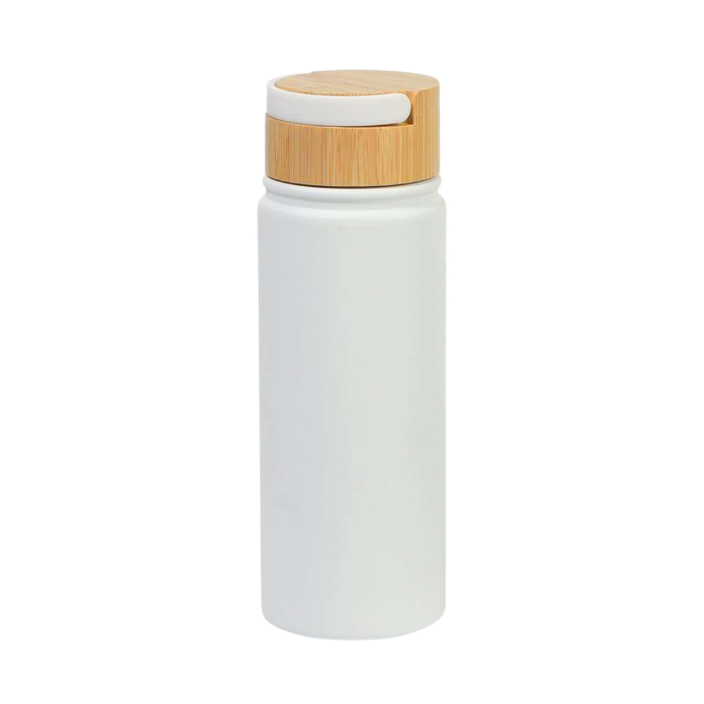 Pachón Acero Inoxidable Blanco 18 oz Ponch Doble Pared Tapa De Bambú