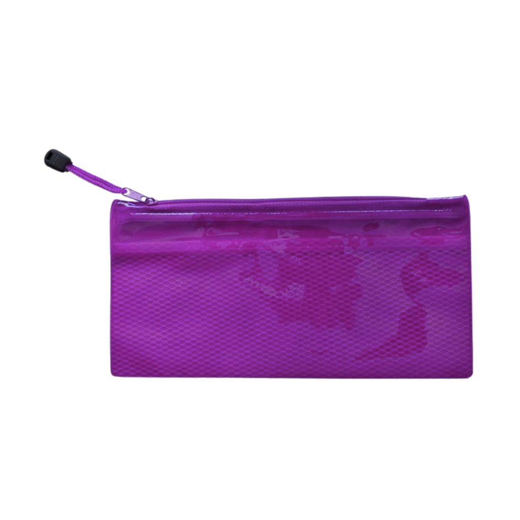 Estuches pvc morado  23.5*11.5 cm de malla interna separadora