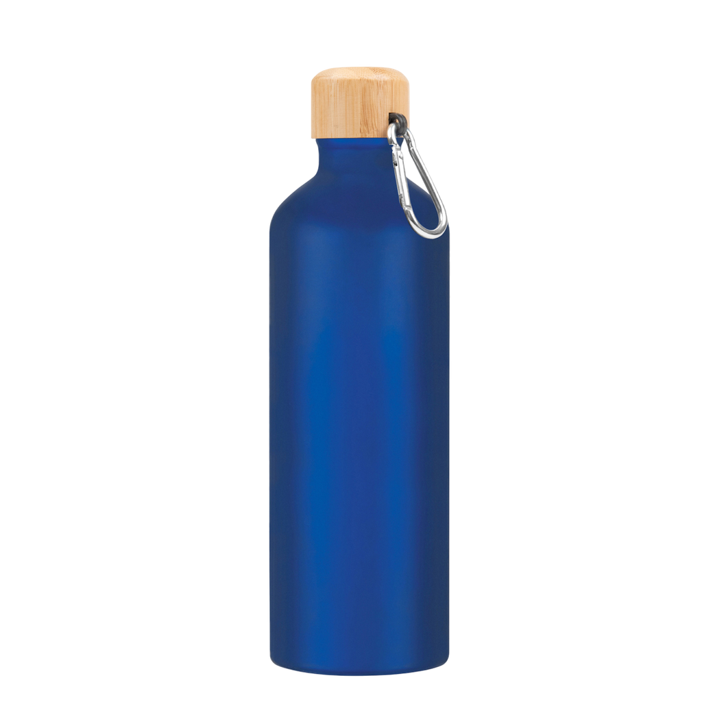 Botella aluminio azul oscuro mate 750 ml tapa de bambú y arnés