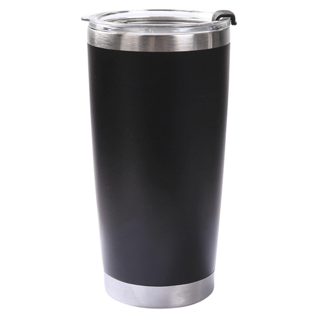 VASO, ACERO INOXIDABLE, NEGRO MATE, 20 oz, térmico doble pared con tapa plástica sello de silicón