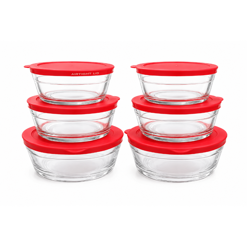 Hermetico Vidrio Transparente 3 de 300 ml 2 de 600 ml Y 1 de 1000 ml 6 pcs con tapa