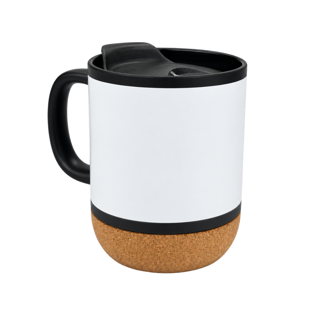 Taza Cerámica Negro Mate 380 Ml 12 oz Para Sublimar Base De Corcho
