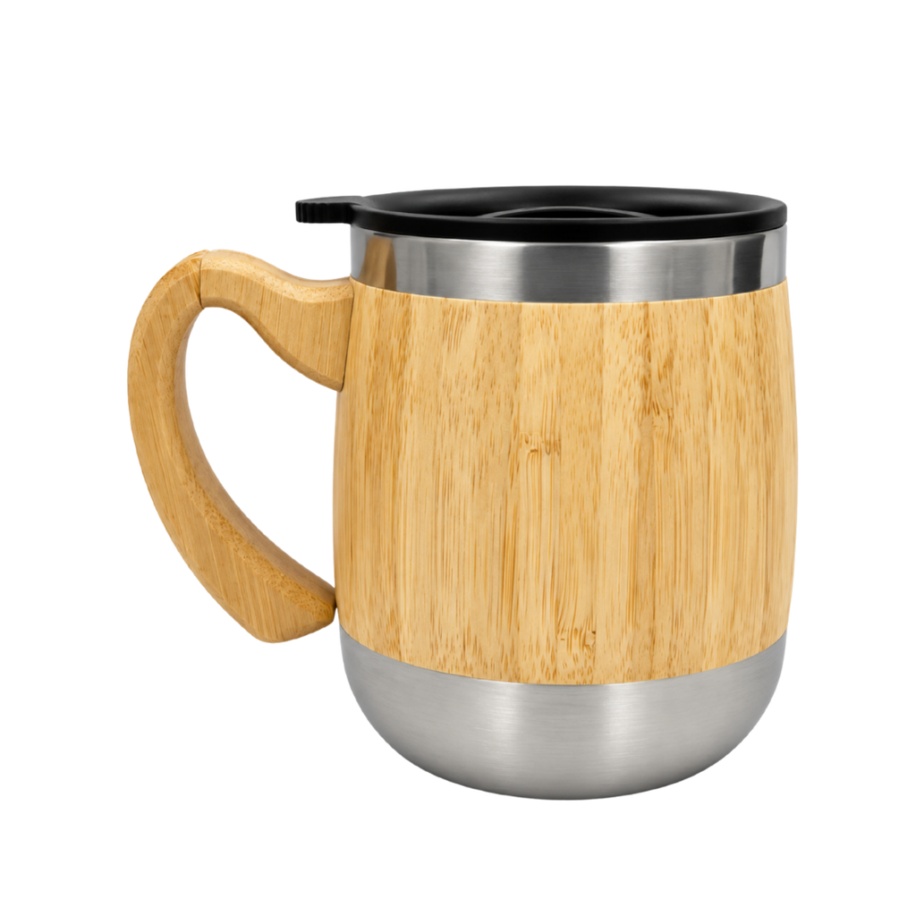 Taza Acero Inoxidable Natural 450 Ml Jar Doble Pared Exterior De Bambú