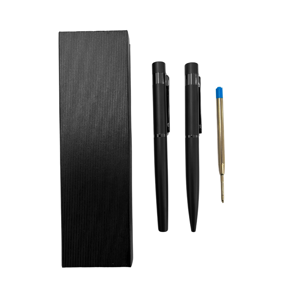 Lapiceros Acero Inoxidable  Negro Shift Set 2 Pcs Con Refill Azul Y Caja De Presentación