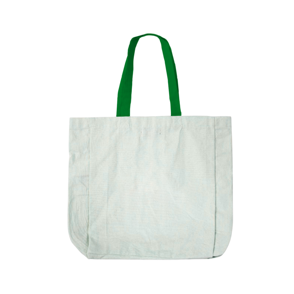 Bolsa, Manta Cruda, Natural (blanco), 36*31*10 Centimetros, Con Agarradro De Faja Verde