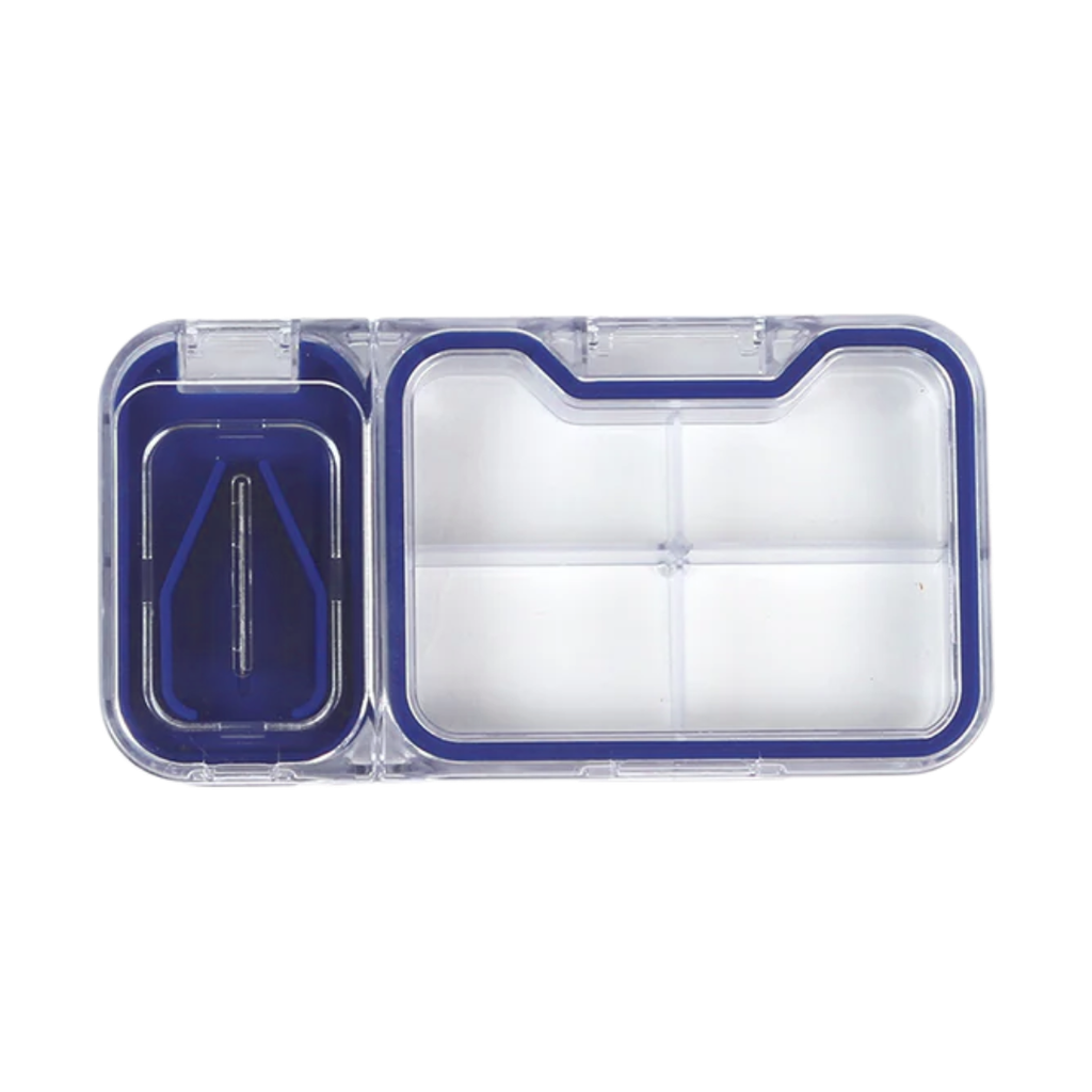 Pastillero, Plástico, Azul, 12*6.3*1.8 Centimetros, 4 Divisiones Con Cortador Sello Silicon