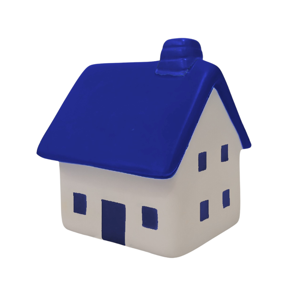 ANTIESTRES, PU, AZUL, 7*7*8 cm, FORMA DE CASA CON CHIMENEA