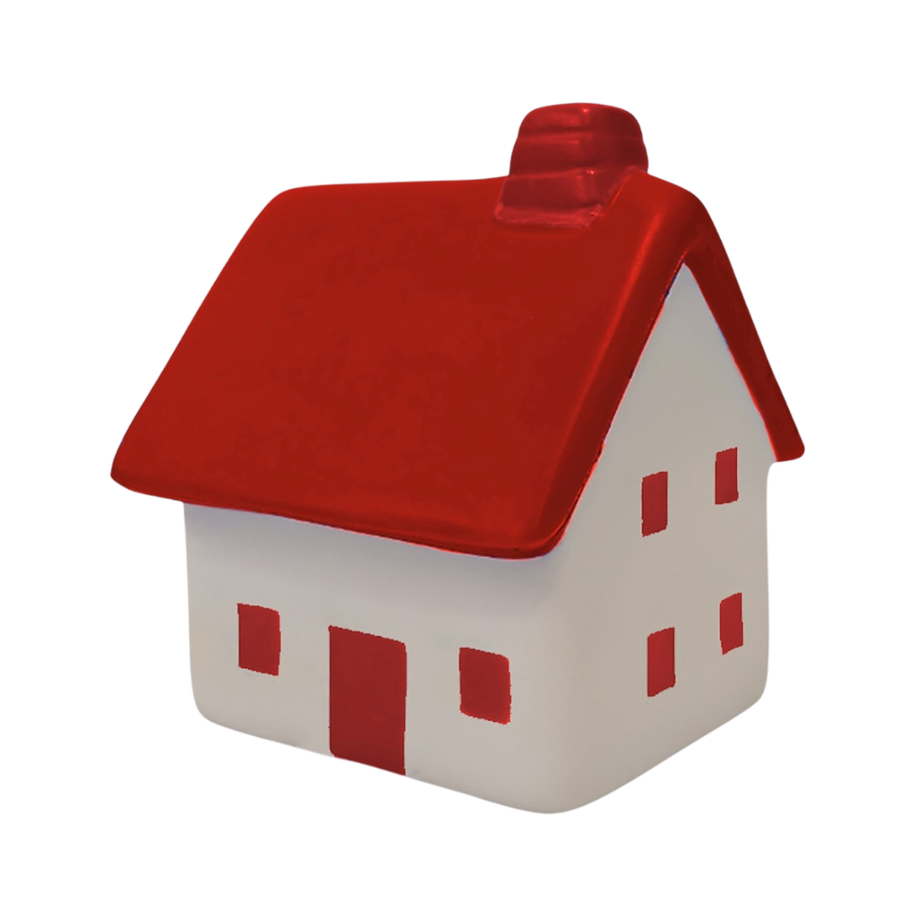 ANTIESTRES, PU, ROJO, 7*7*8 cm, FORMA DE CASA CON CHIMENEA