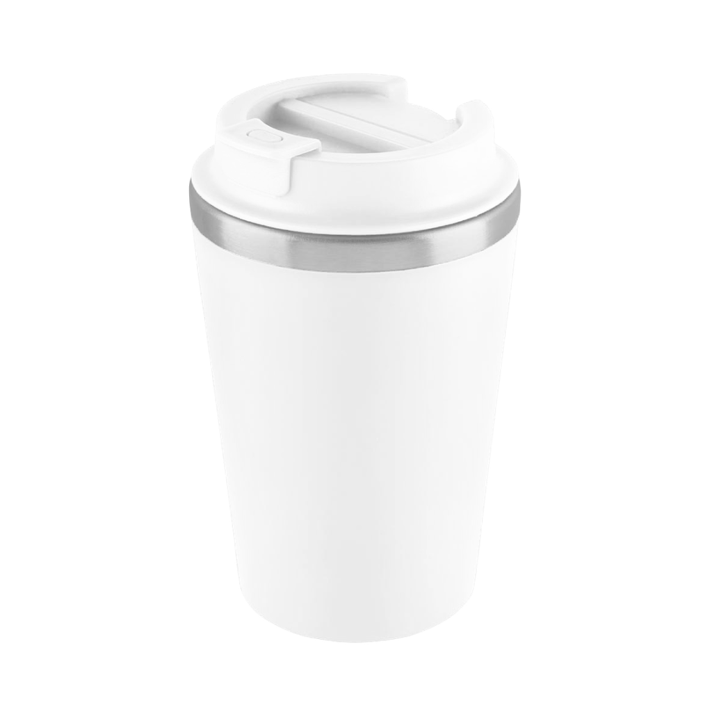 VASO, ACERO INOXIDABLE, BLANCO, 350 ml, MIAMI DOBLE PARED EXTERIOR PLÁSTICO CON TAPADERA
