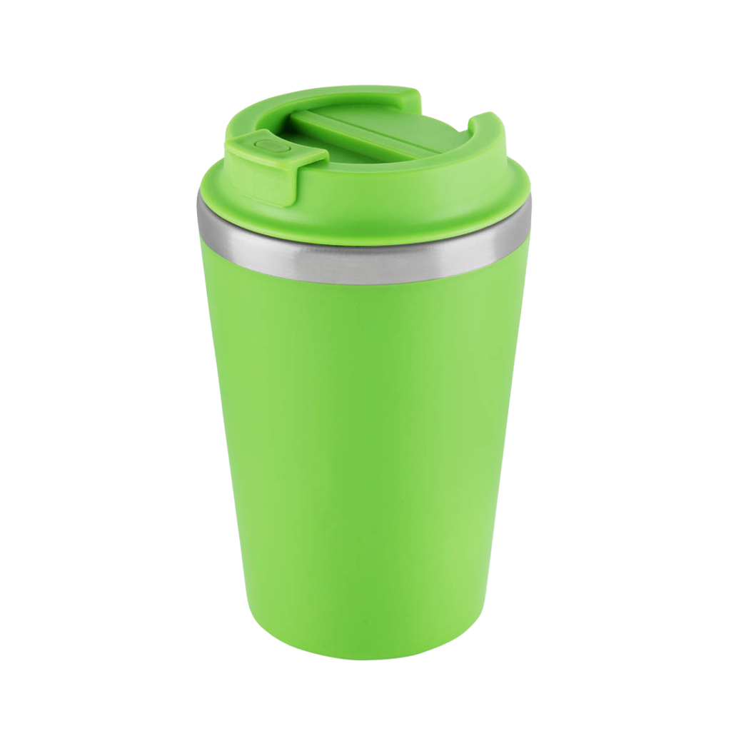 VASO, ACERO INOXIDABLE, VERDE LIMÓN, 350 ml, MIAMI DOBLE PARED EXTERIOR PLÁSTICO CON TAPADERA
