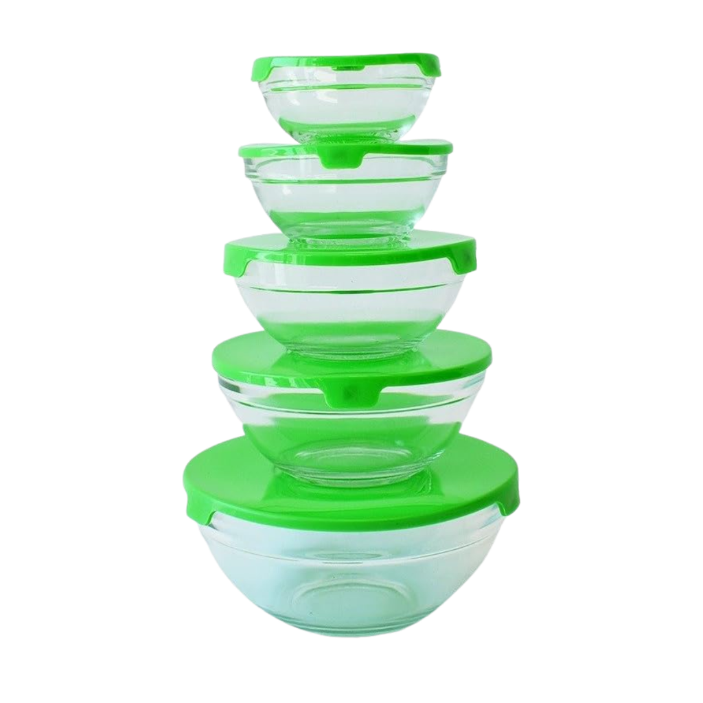 TAZÓN, VIDRIO, VERDE, 5 PCS DE BASE TRANSPARENTE CON TAPA DE COLOR