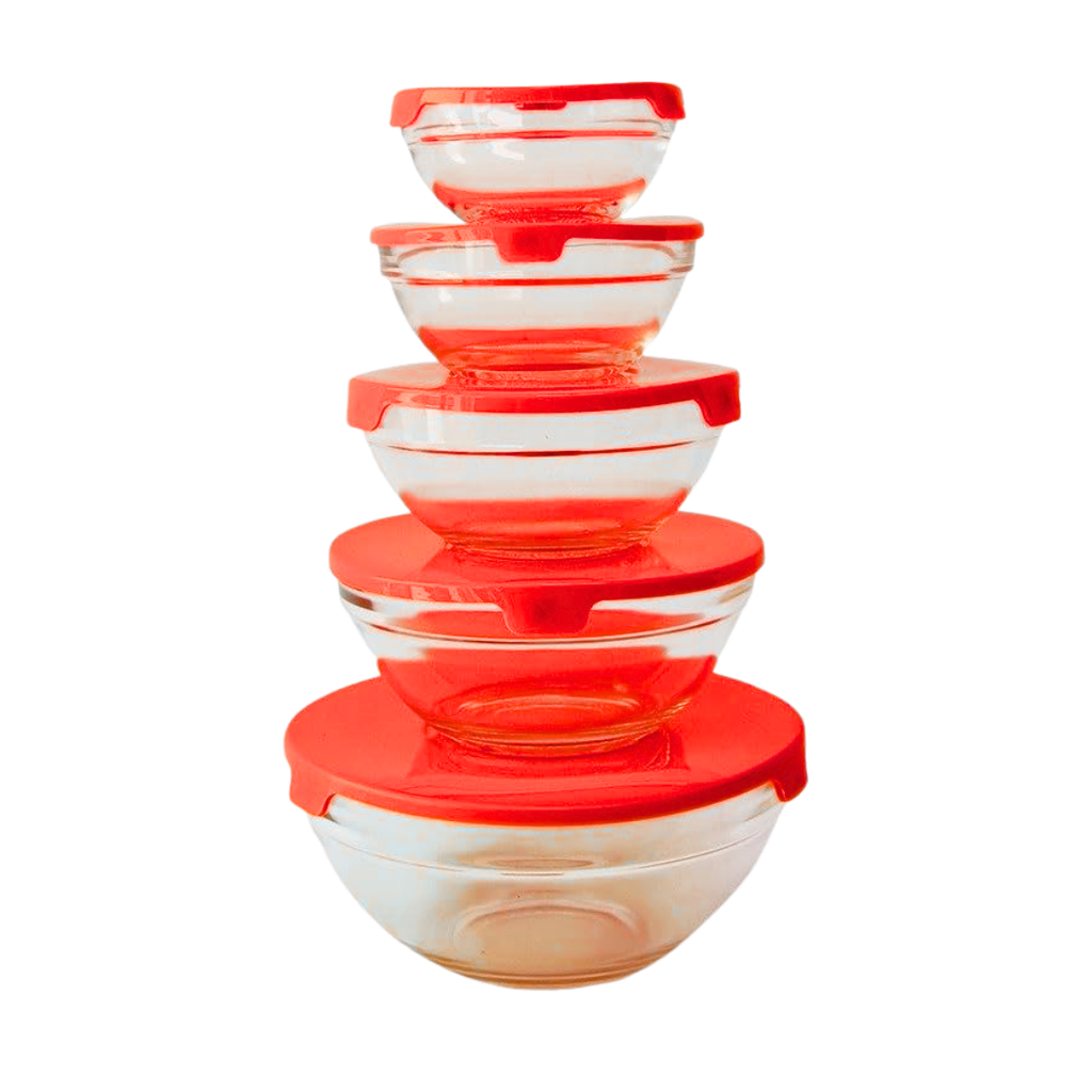 TAZÓN, VIDRIO, ROJO, 5 PCS DE BASE TRANSPARENTE CON TAPA DE COLOR