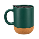 tazas, cerámica, verde oscuro, 8.5*9*10 centimetros, con tapa plastica y base de corcho 12 oz