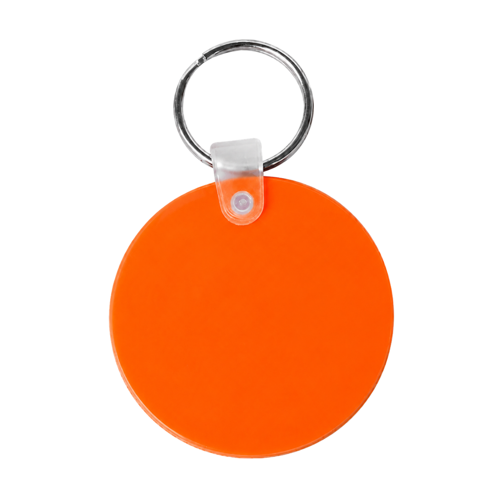 llavero redondo, pvc, anaranjado, 5*0.3 centimetros, de grosor