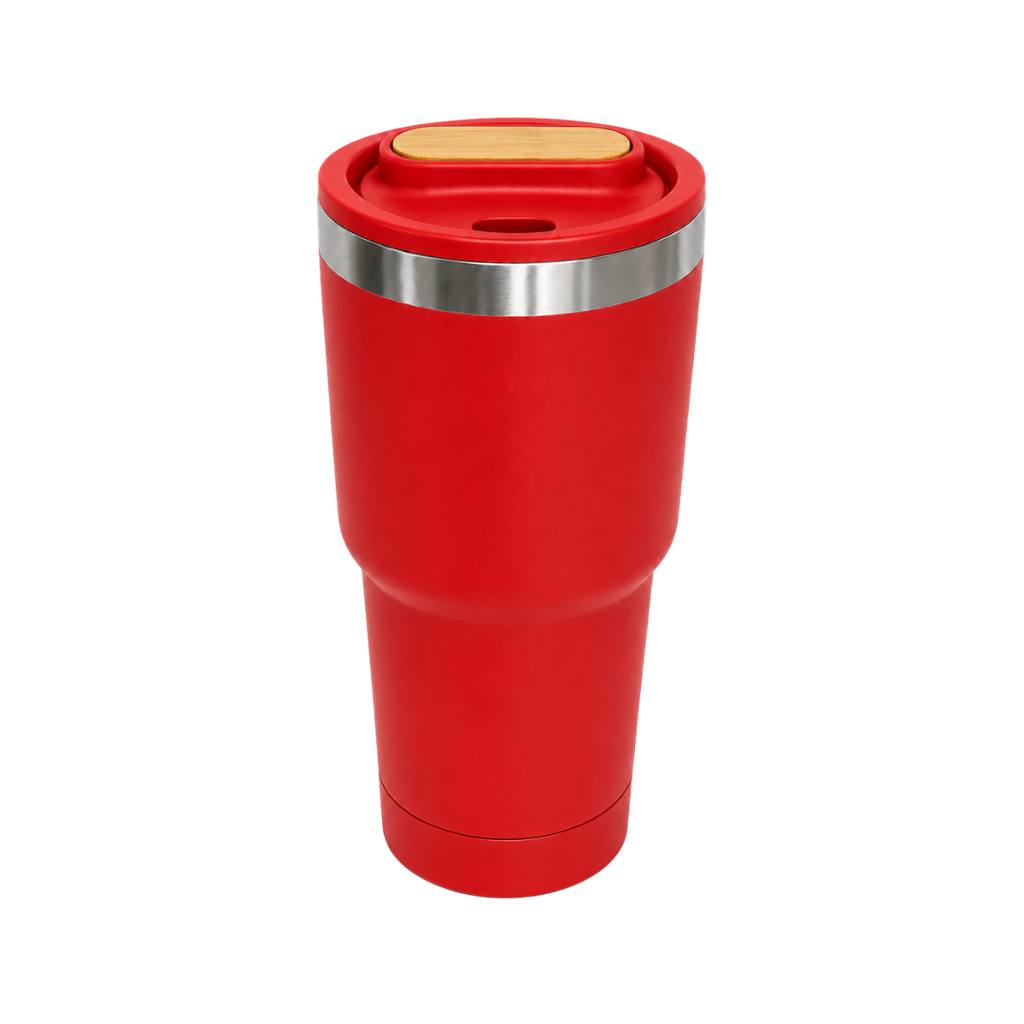 Vaso, acero inoxidable, rojo, 530ml, Selene  18*8.8 cm doble pared top de bambú