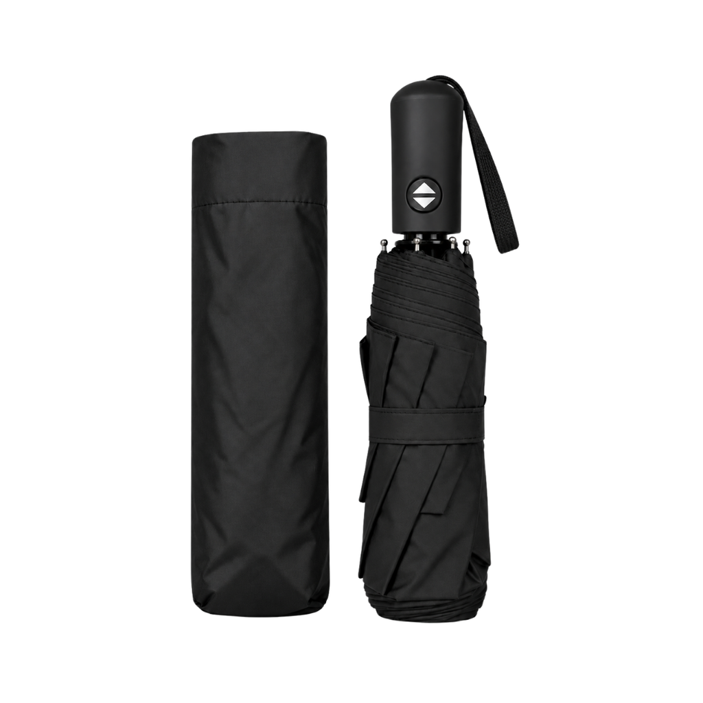 Sombrilla, poliester, negro, 21", de mano full automática 8 páneles mango placa metálica bolsa de tela