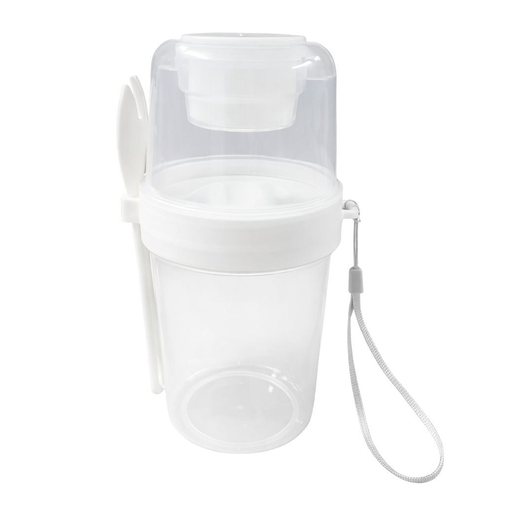 Cerealero, plástico, blanco, 18*7cm, Merenda con tenedor