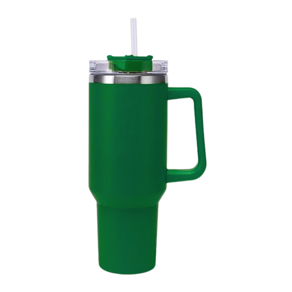Taza, Acero Inoxidable, verde mate, 40 oz, Bold doble pared con pajilla