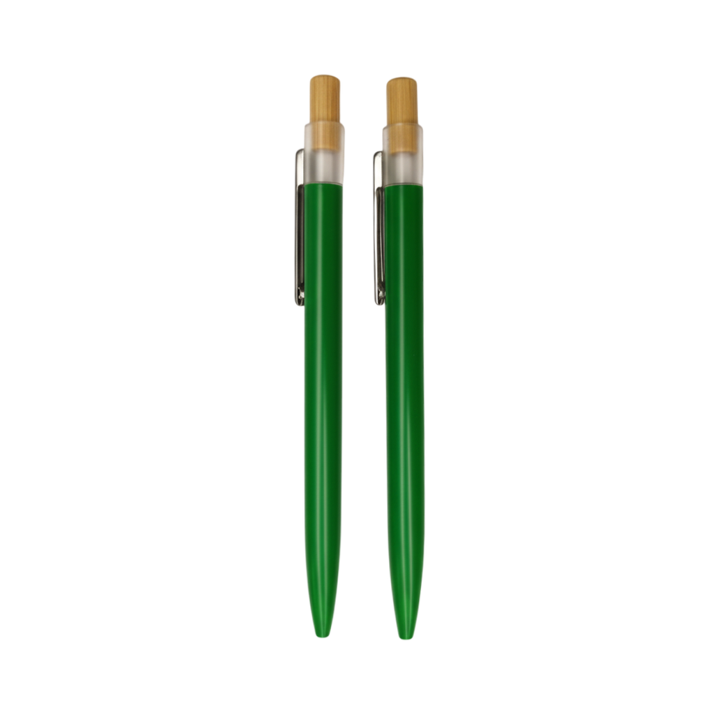 Lapicero, aluminio, verde, Inked Set de 2 pcs botón de bambú en caja