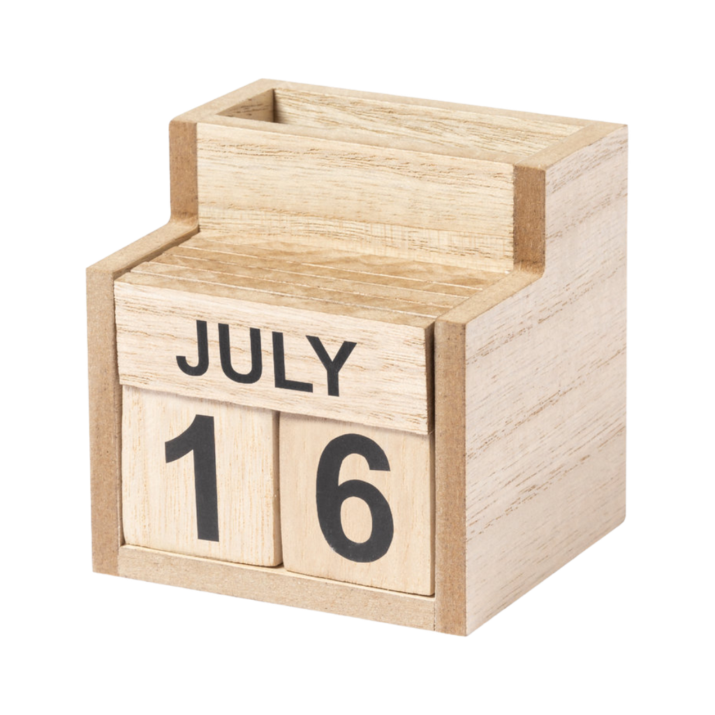 Lapicero calendario perpetuo,  MDF, 7.4 x 7.5 x 6.6 cm