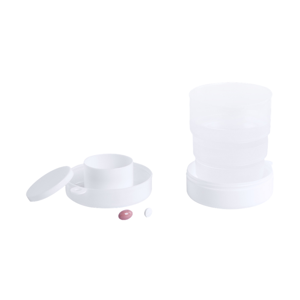 Vaso Plegable con pastillero, plastico, 220 ml, Blanco