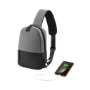 Mochila cruzada, Poliéster 300D, con conexión USB para carga 20 x 29 x 6.5 cm, Gris