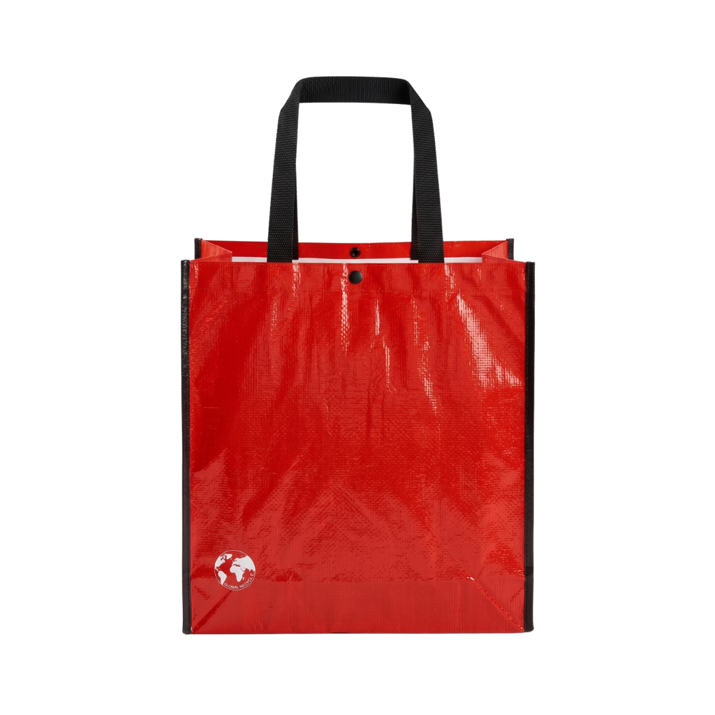 Bolsa Reutilizable, Biodegradable, fuelle reforzado con ribetes y cierre de corchete,  38 x 38 x 12.5 cm, Rojo